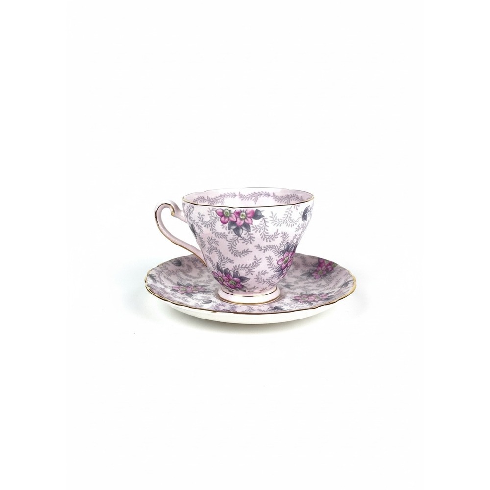 Tuscan Fine English Bone China Tea Cup and Saucer Pink Floral Gold Trim, 510H